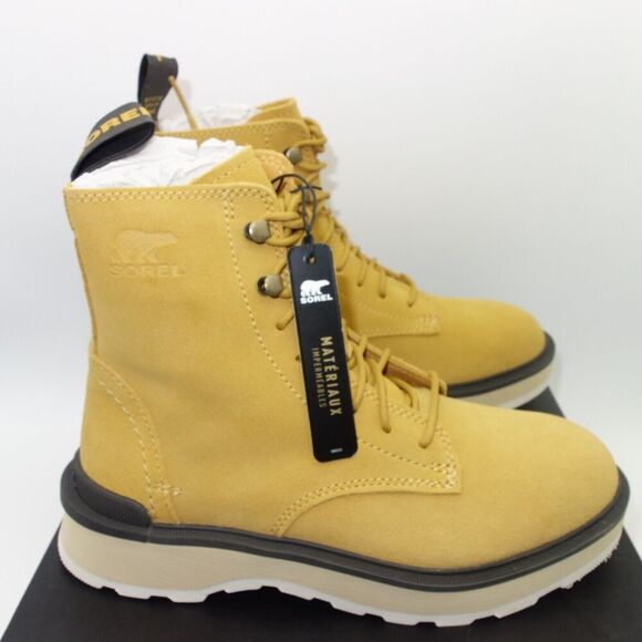NEW Sorel Women's 6 Hi Line Lace Booties Boots Shoes Brown Geo Yellow Black - Picture 1 of 12